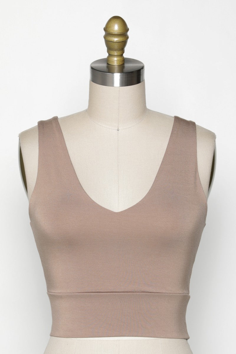 Final Touch Double Layer V-Neck Crop Knit Tank - New Taupe