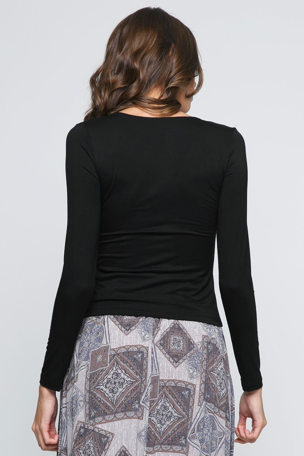 Final Touch Double Layer V-Neck Long Sleeve Knit Top - Black