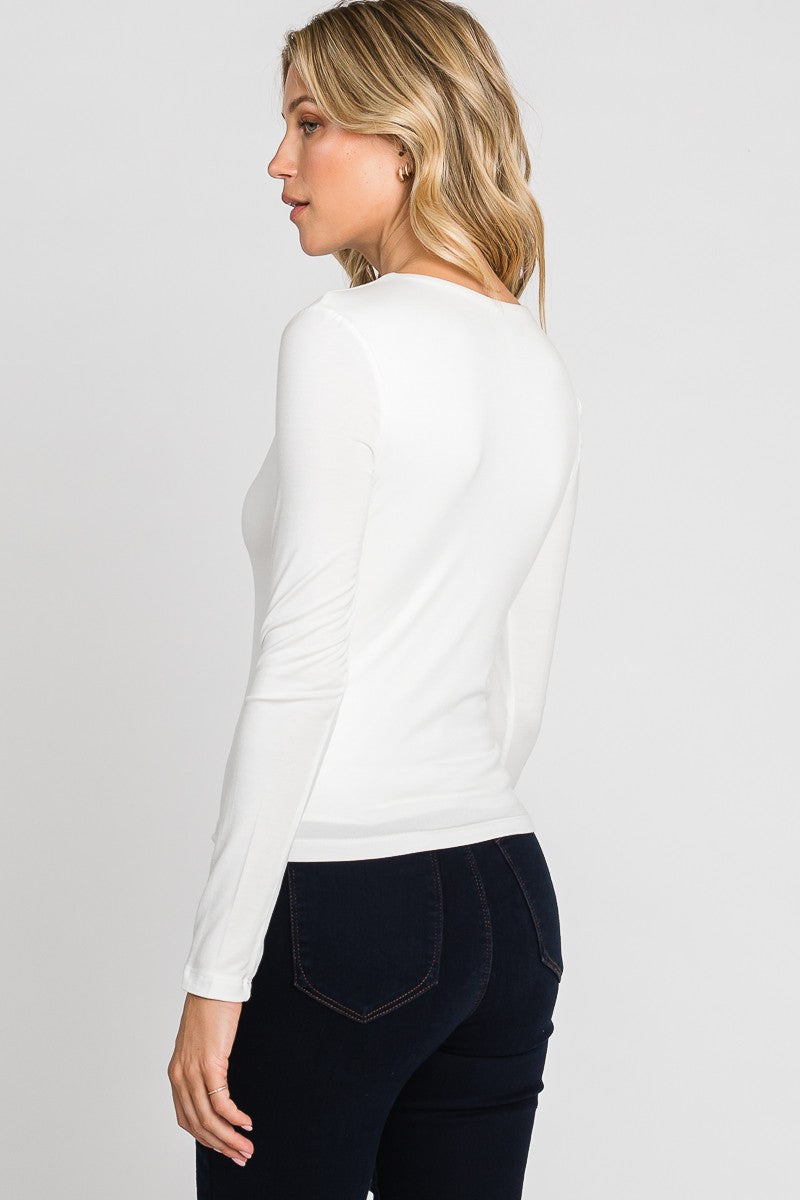 Final Touch Double Layer V-Neck Long Sleeve Knit Top - White