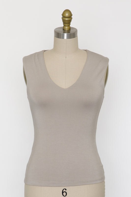 Final Touch Double Layer V-Neck Wide Strap Sleeveless Knit Tank - Fog