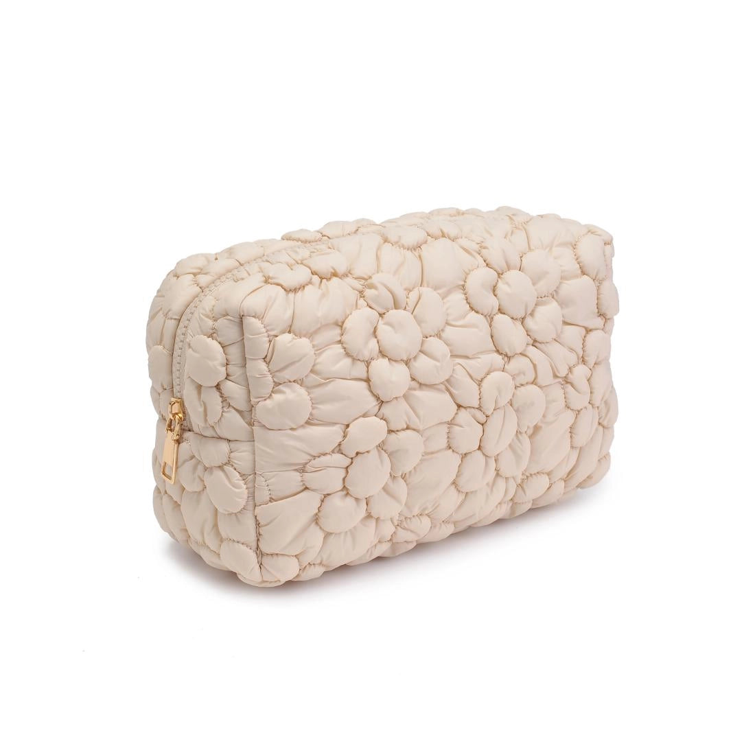 Flora Pop Quilted Nylon Zip Cosmetic Pouch - Cream