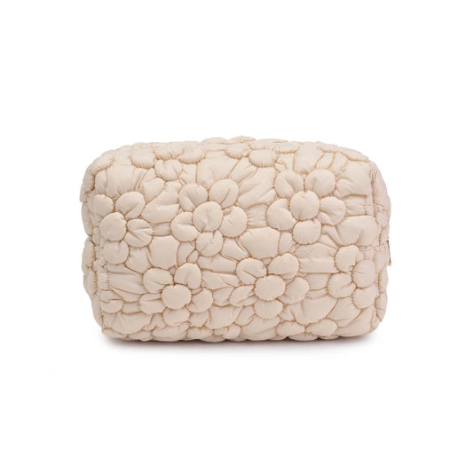 Flora Pop Quilted Nylon Zip Cosmetic Pouch - Cream