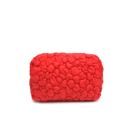 Flora Pop Quilted Nylon Zip Cosmetic Pouch - Red