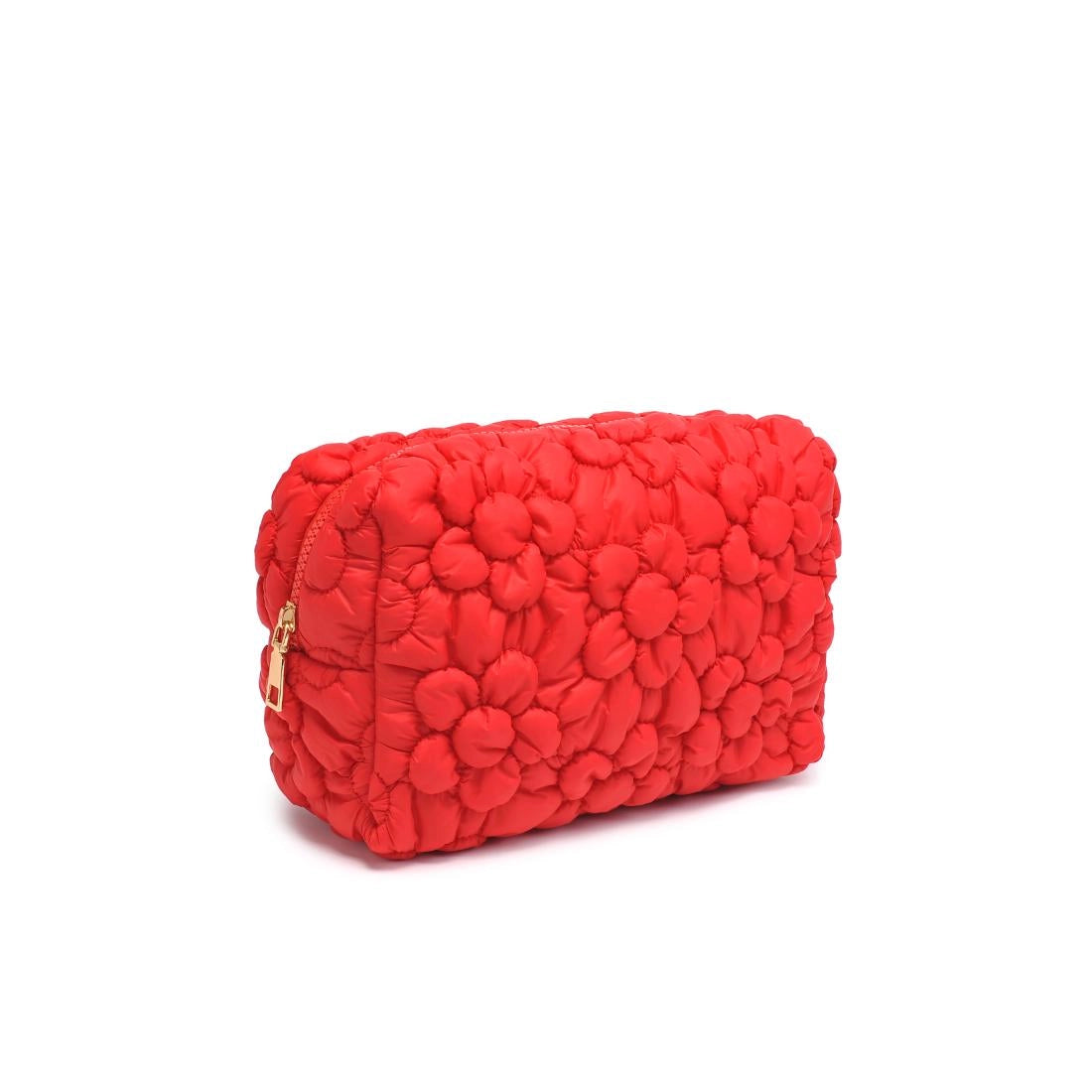 Flora Pop Quilted Nylon Zip Cosmetic Pouch - Red