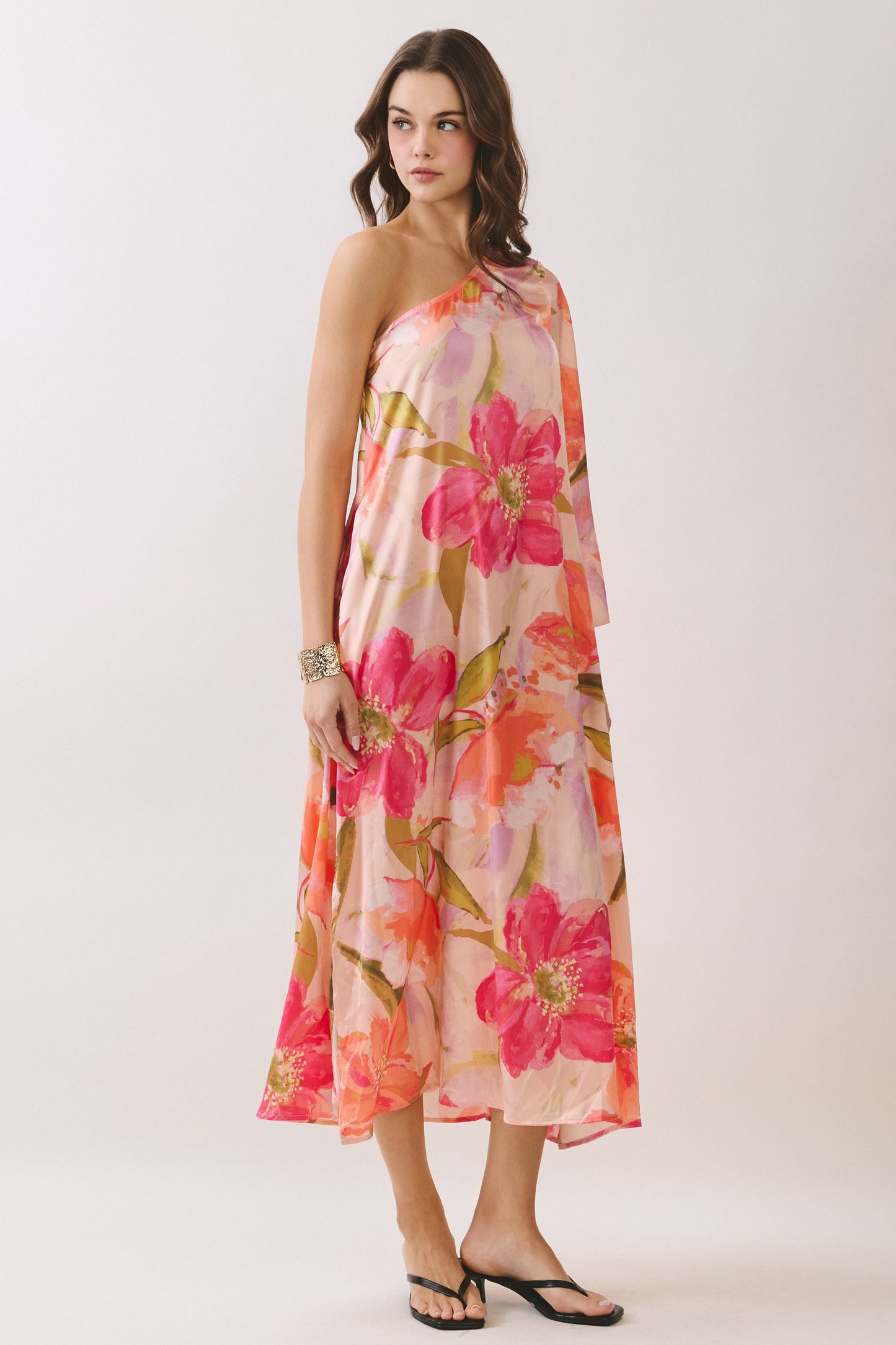 Tessa Floral One Shoulder Maxi Dress - Pink Multi