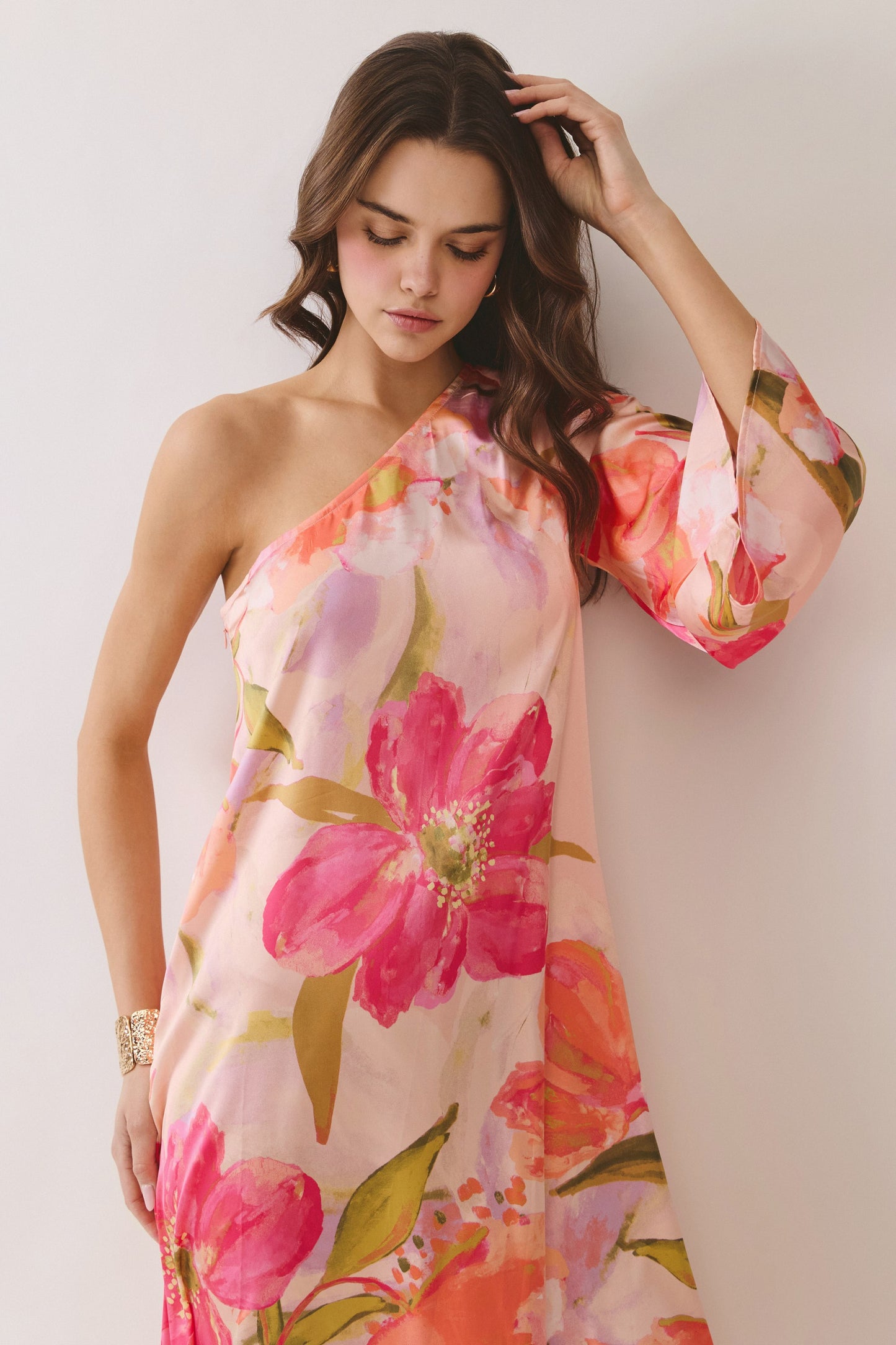 Tessa Floral One Shoulder Maxi Dress - Pink Multi