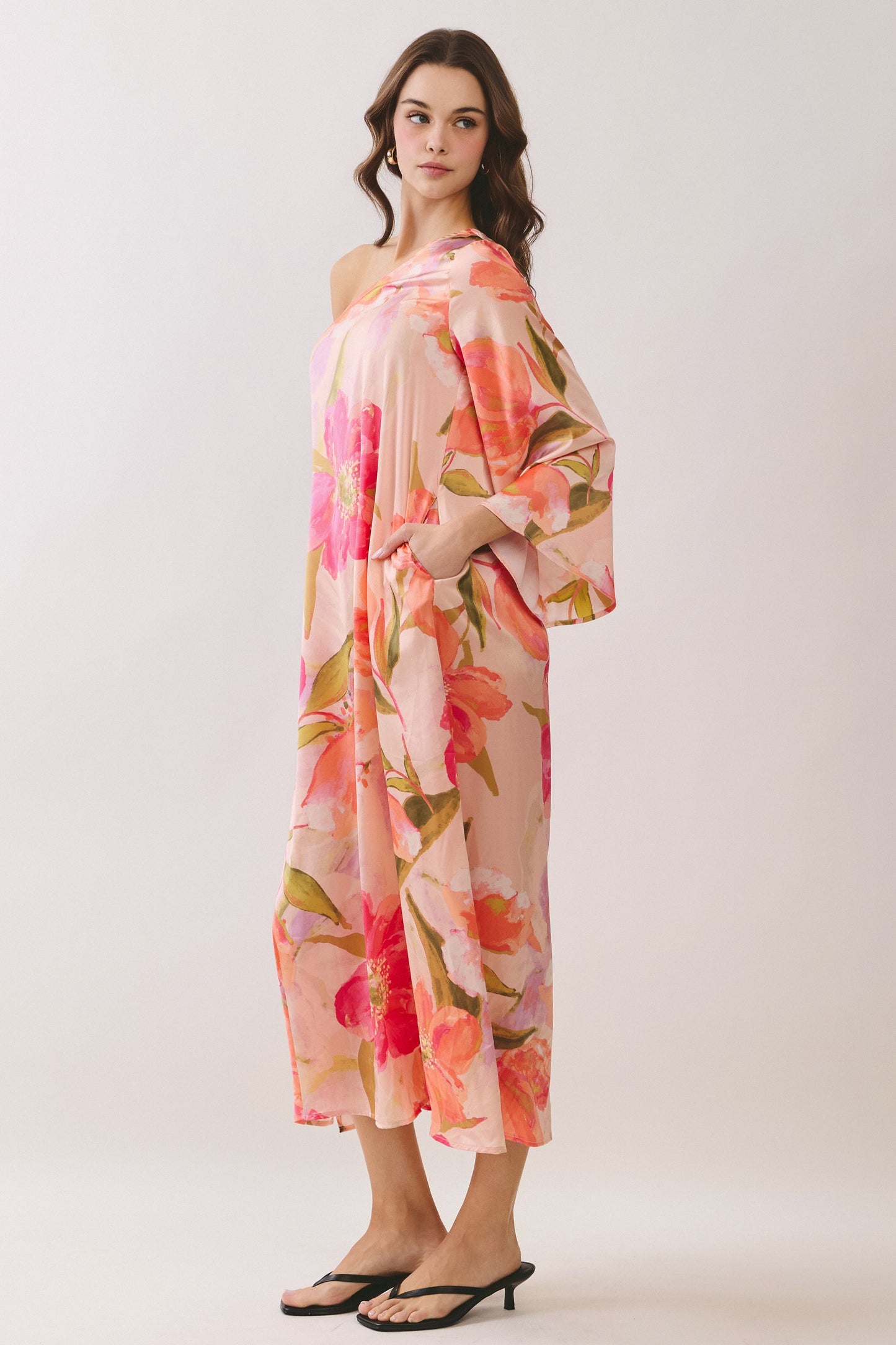 Tessa Floral One Shoulder Maxi Dress - Pink Multi