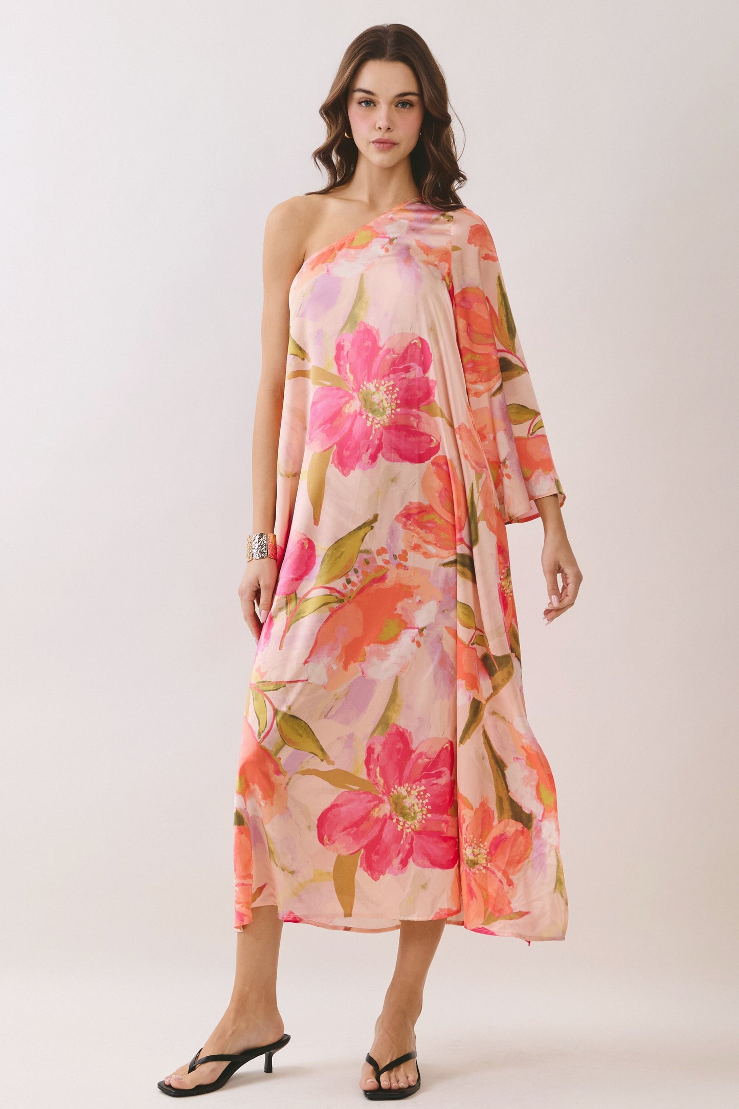 Tessa Floral One Shoulder Maxi Dress - Pink Multi