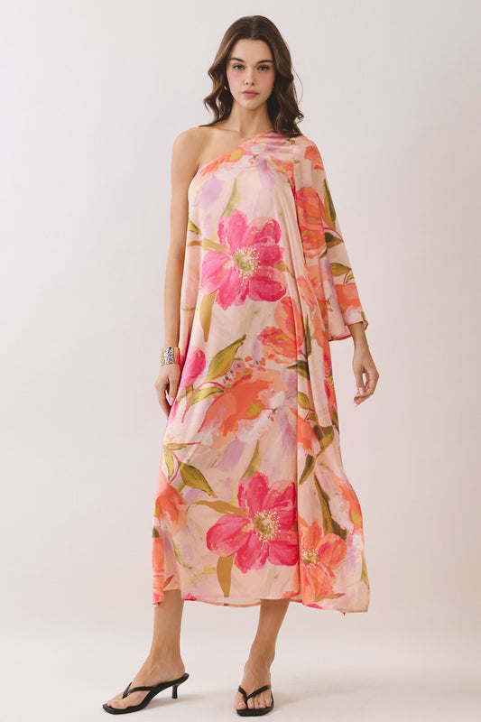Tessa Floral One Shoulder Maxi Dress - Pink Multi