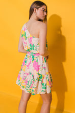 Load image into Gallery viewer, Floral Printed One Shoulder Mini Dress - Green Pink
