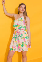 Load image into Gallery viewer, Floral Printed One Shoulder Mini Dress - Green Pink
