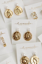 Load image into Gallery viewer, Genuine Pearl and Gold Coin Statement Earrings
