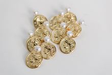 Load image into Gallery viewer, Genuine Pearl and Gold Coin Statement Earrings
