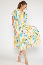 Load image into Gallery viewer, zSALE Georgina Short Sleeve Asymmetrical Stripe Print Midi Dress - Yellow Peach
