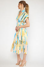 Load image into Gallery viewer, zSALE Georgina Short Sleeve Asymmetrical Stripe Print Midi Dress - Yellow Peach
