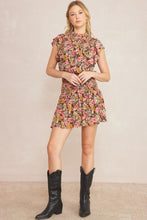 Load image into Gallery viewer, Gia Floral Print Mock Neck Smocked Mini Dress - Brown Multi
