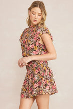 Load image into Gallery viewer, zSALE Gia Floral Print Mock Neck Smocked Mini Dress - Brown Multi
