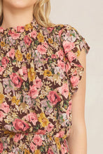 Load image into Gallery viewer, Gia Floral Print Mock Neck Smocked Mini Dress - Brown Multi
