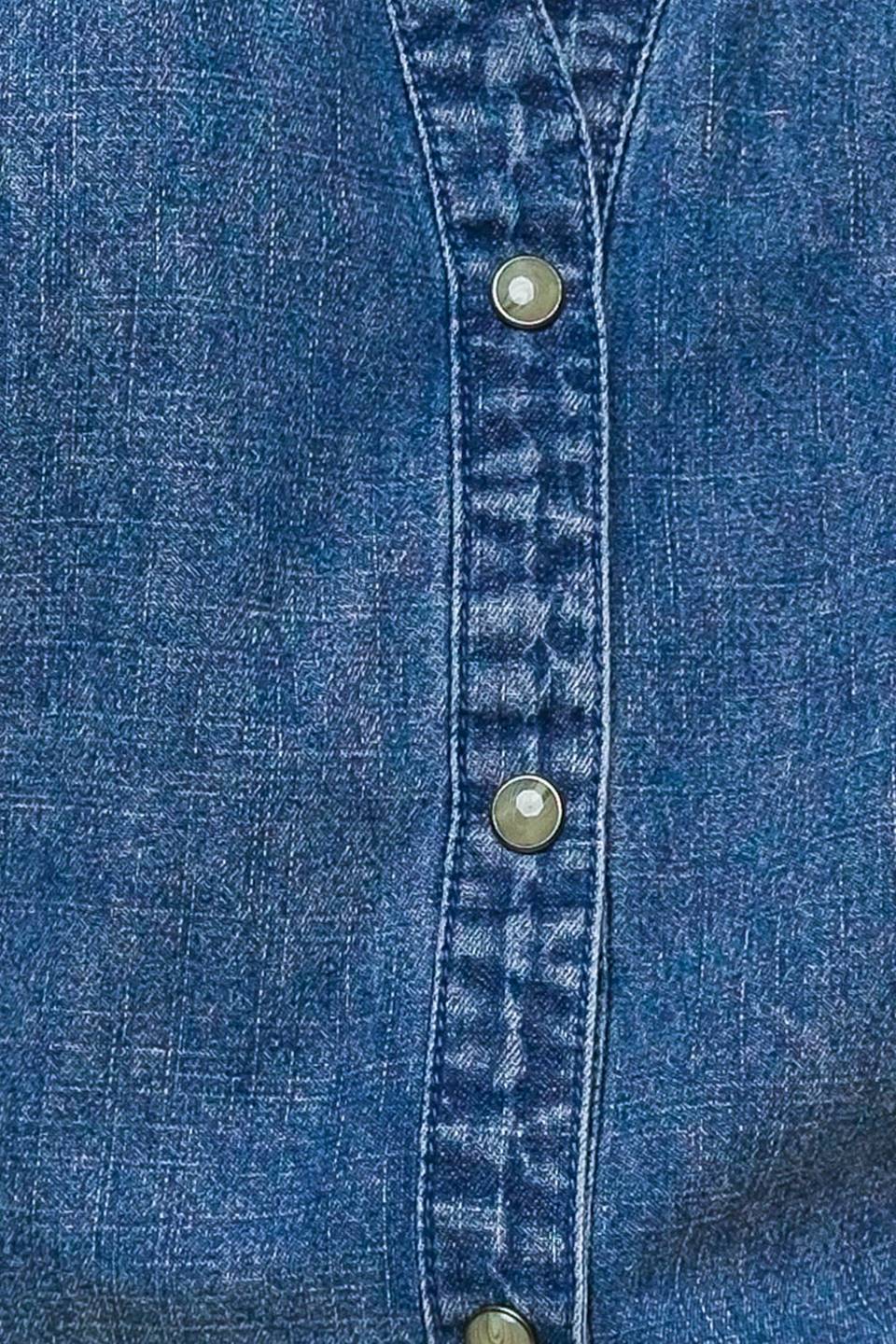 Gia Long Sleeve Button Down V-Neck Denim Blouse - Denim
