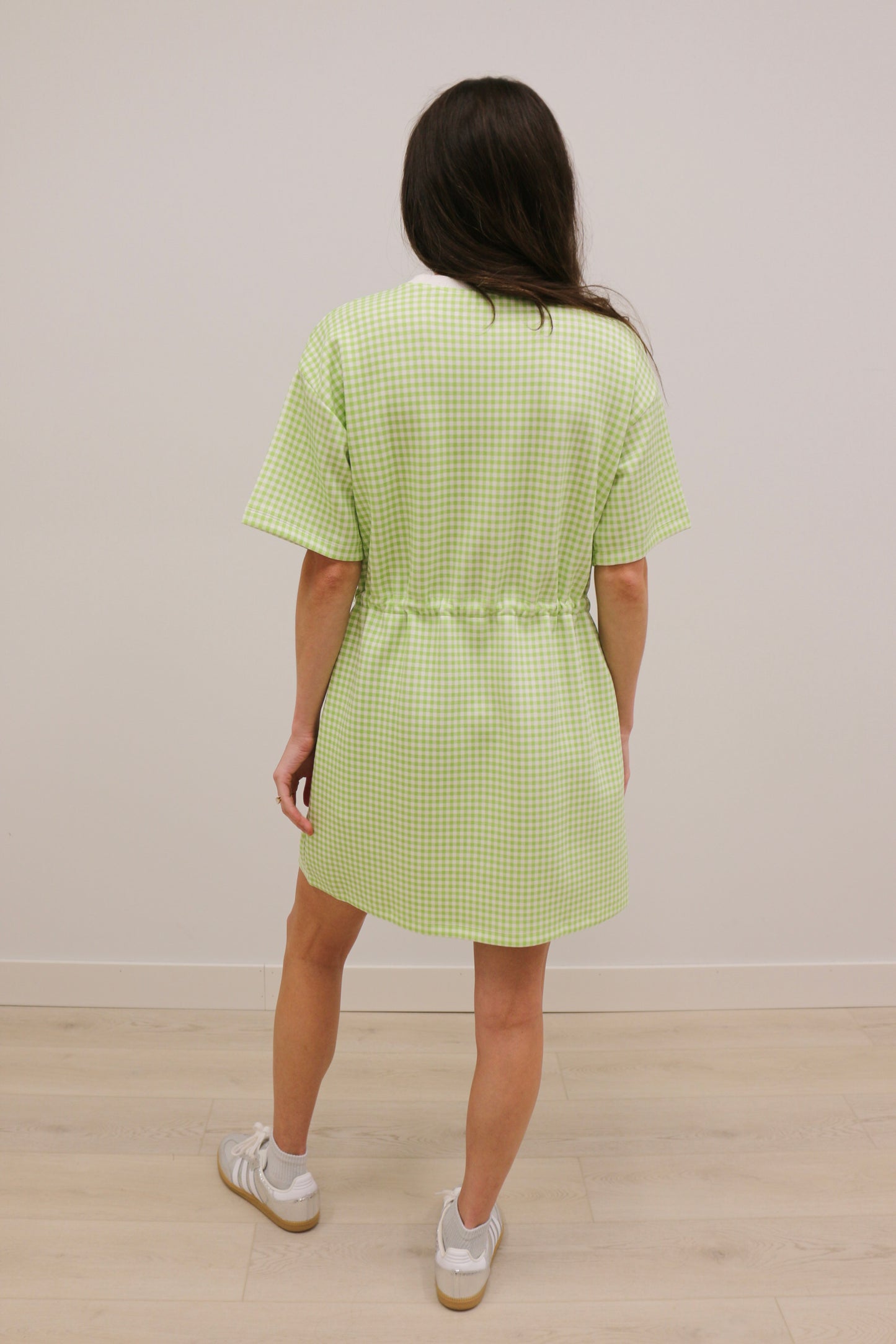 Gia Sporty Gingham Print Short Sleeve Mini Dress - Celery Green