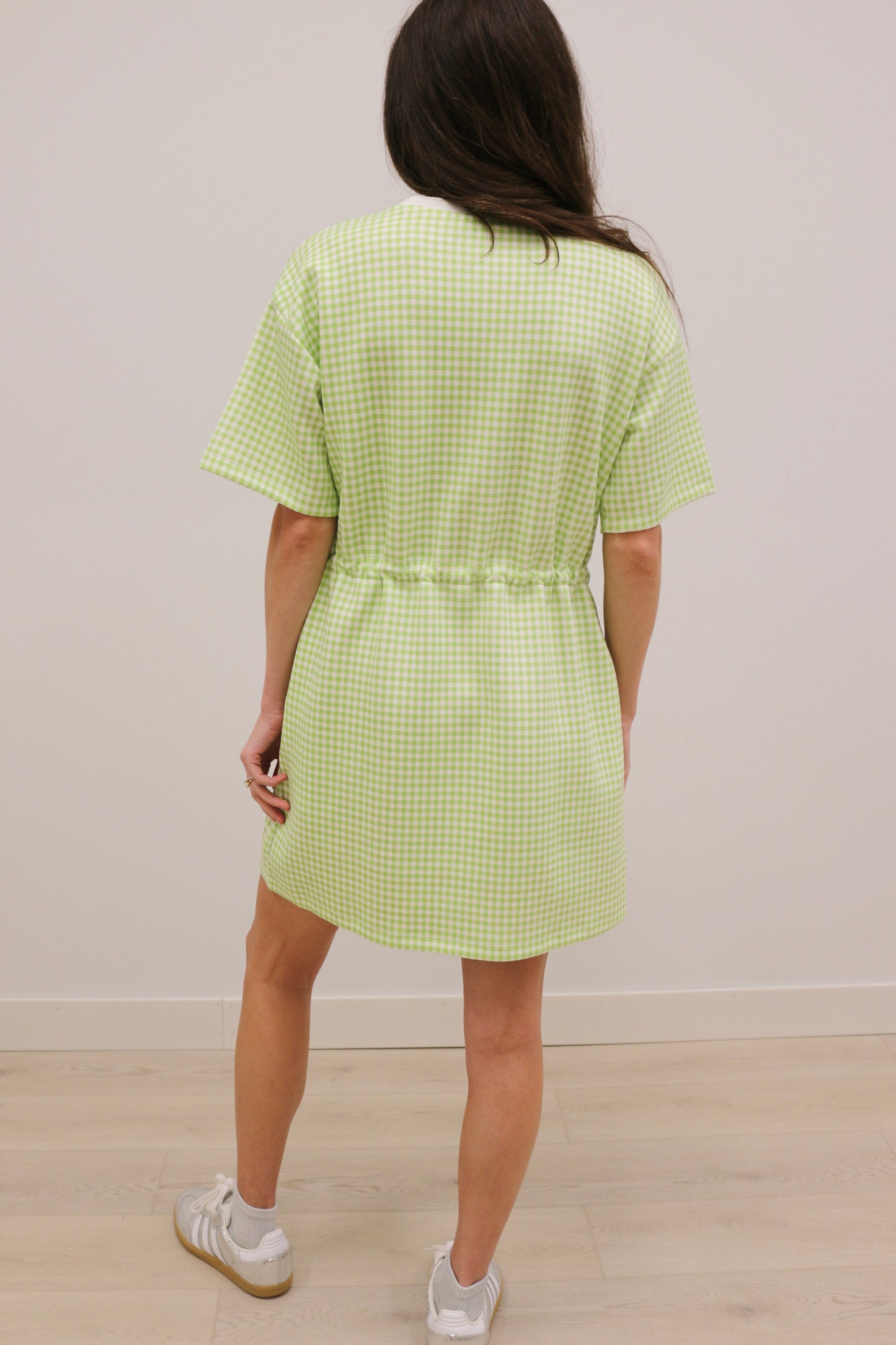Gia Sporty Gingham Print Short Sleeve Mini Dress - Celery Green
