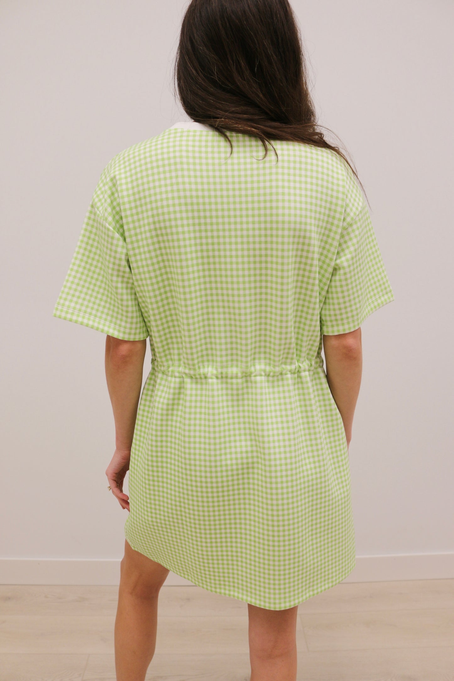 Gia Sporty Gingham Print Short Sleeve Mini Dress - Celery Green