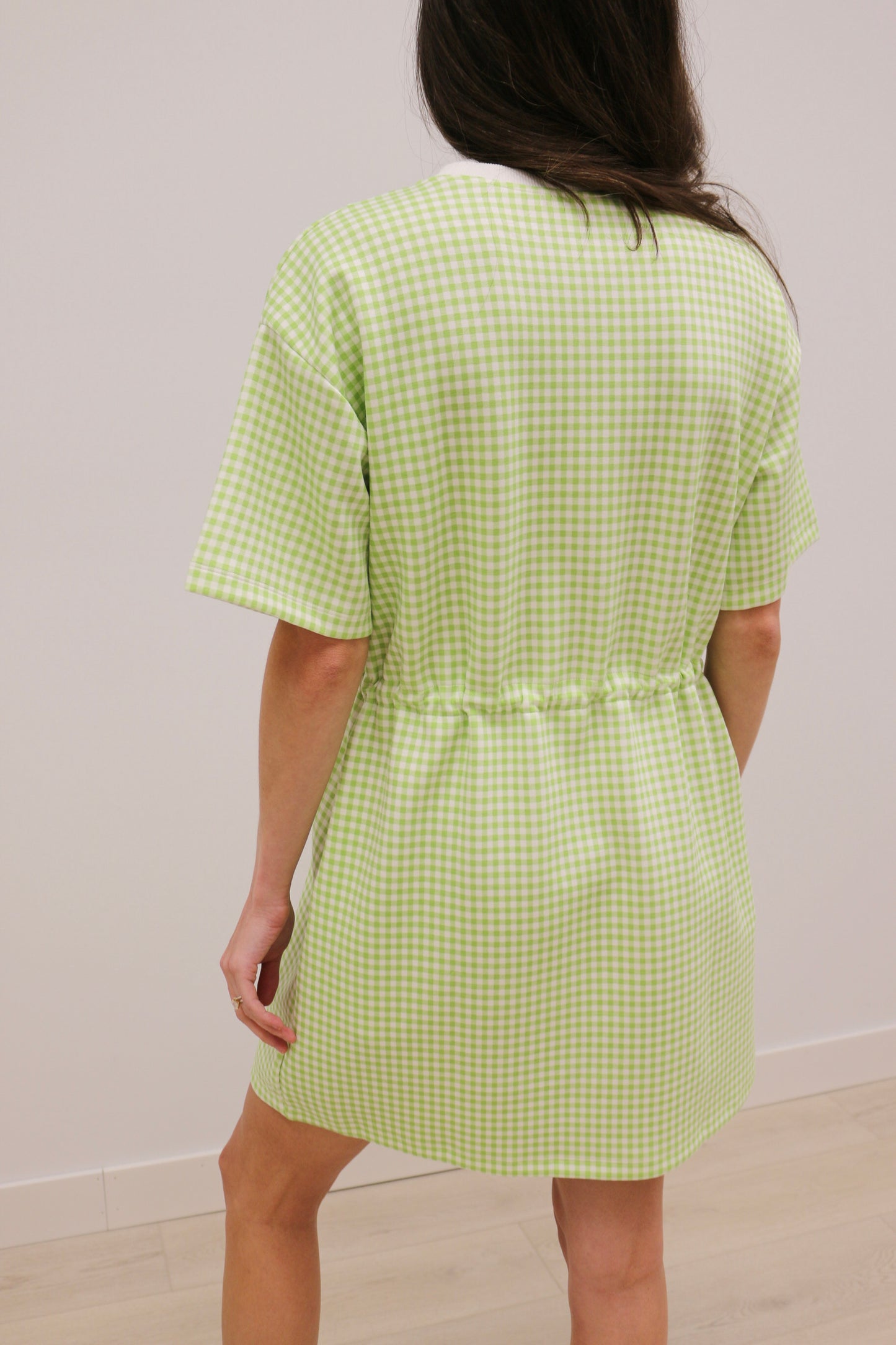 Gia Sporty Gingham Print Short Sleeve Mini Dress - Celery Green