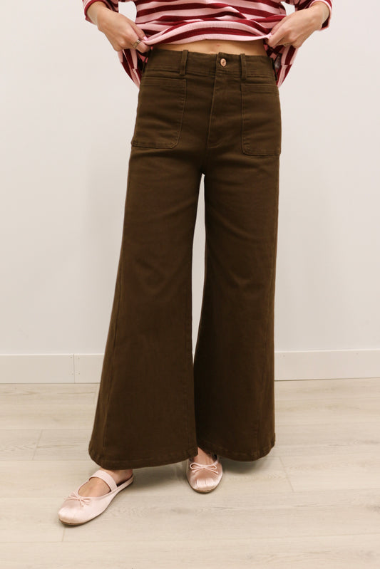 Gigi High Waisted Wide Leg Pants - Chocolate Brown