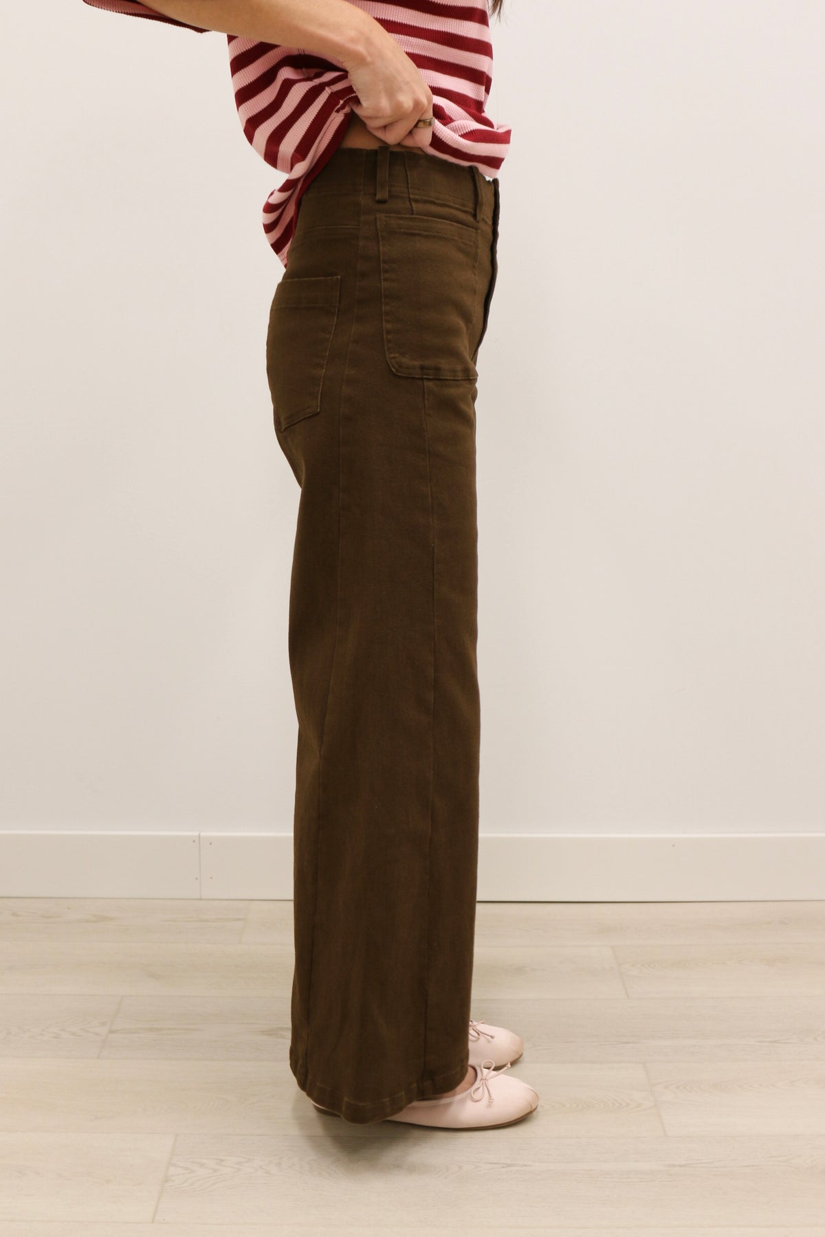 Gigi High Waisted Wide Leg Pants - Chocolate Brown