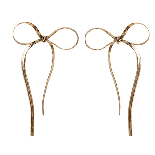 Bow Shaped Gold Maxi Duster Earrings