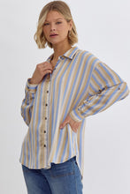 Load image into Gallery viewer, Abigail Silky Stripe Long Sleeve Button Up Blouse - Light Blue
