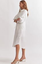 Load image into Gallery viewer, Hillary 3/4 Sleeve Bow Tie Front Woven Shirt Dress - White
