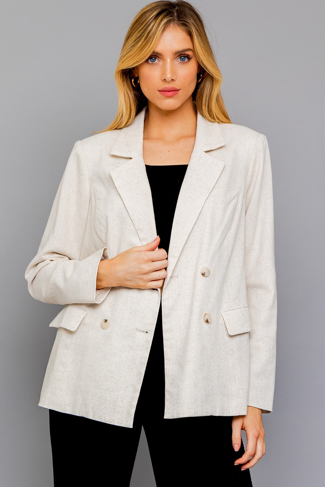 Julia Oversized Linen Double Breasted Blazer - Natural