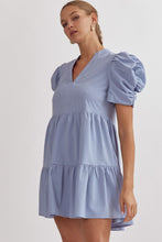 Load image into Gallery viewer, Juliette Solid Mini Dress with Short Puff Sleeves - Light Blue
