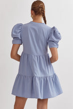 Load image into Gallery viewer, Juliette Solid Mini Dress with Short Puff Sleeves - Light Blue
