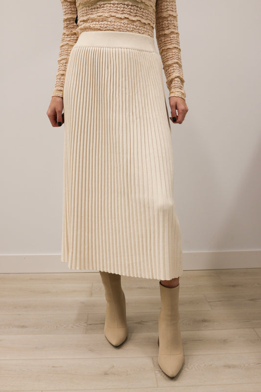 Alice Pleated Sweater Knit Midi Skirt - Cream