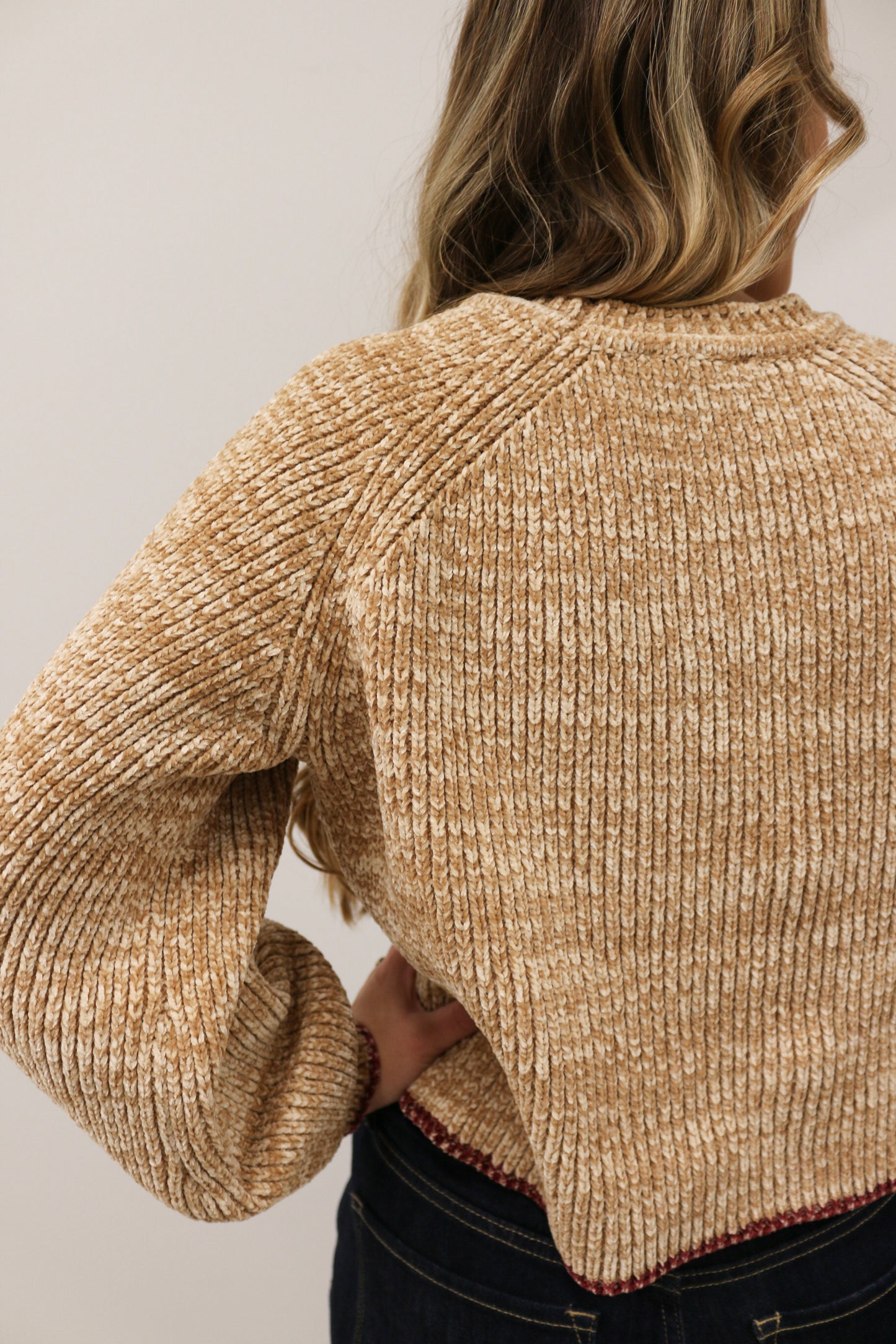 Meryl Burgundy Stitch Long Sleeve Crewneck Sweater - Caramel Multi