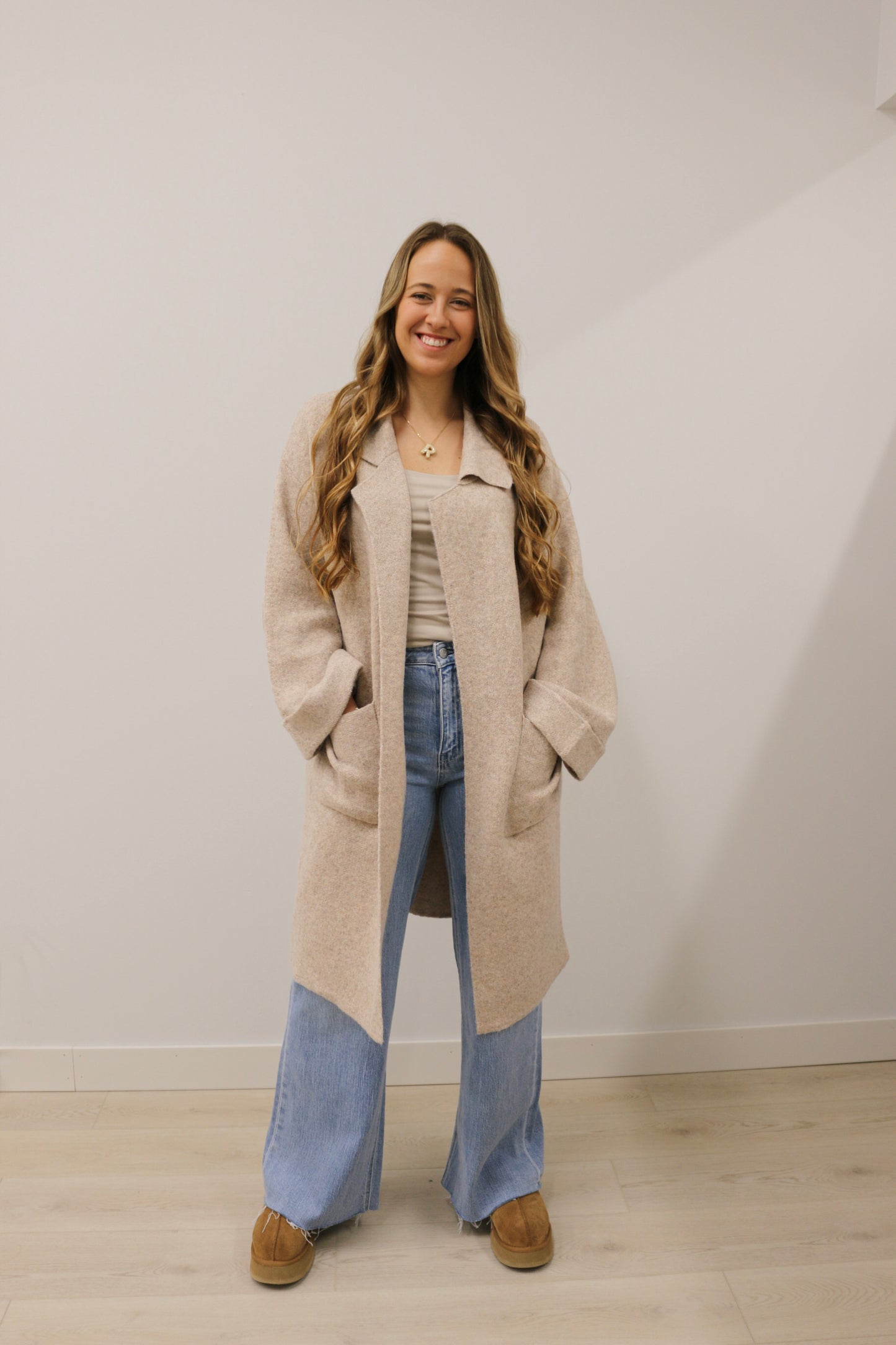 Addison Oversized Collared Longline Cardigan - Oatmeal