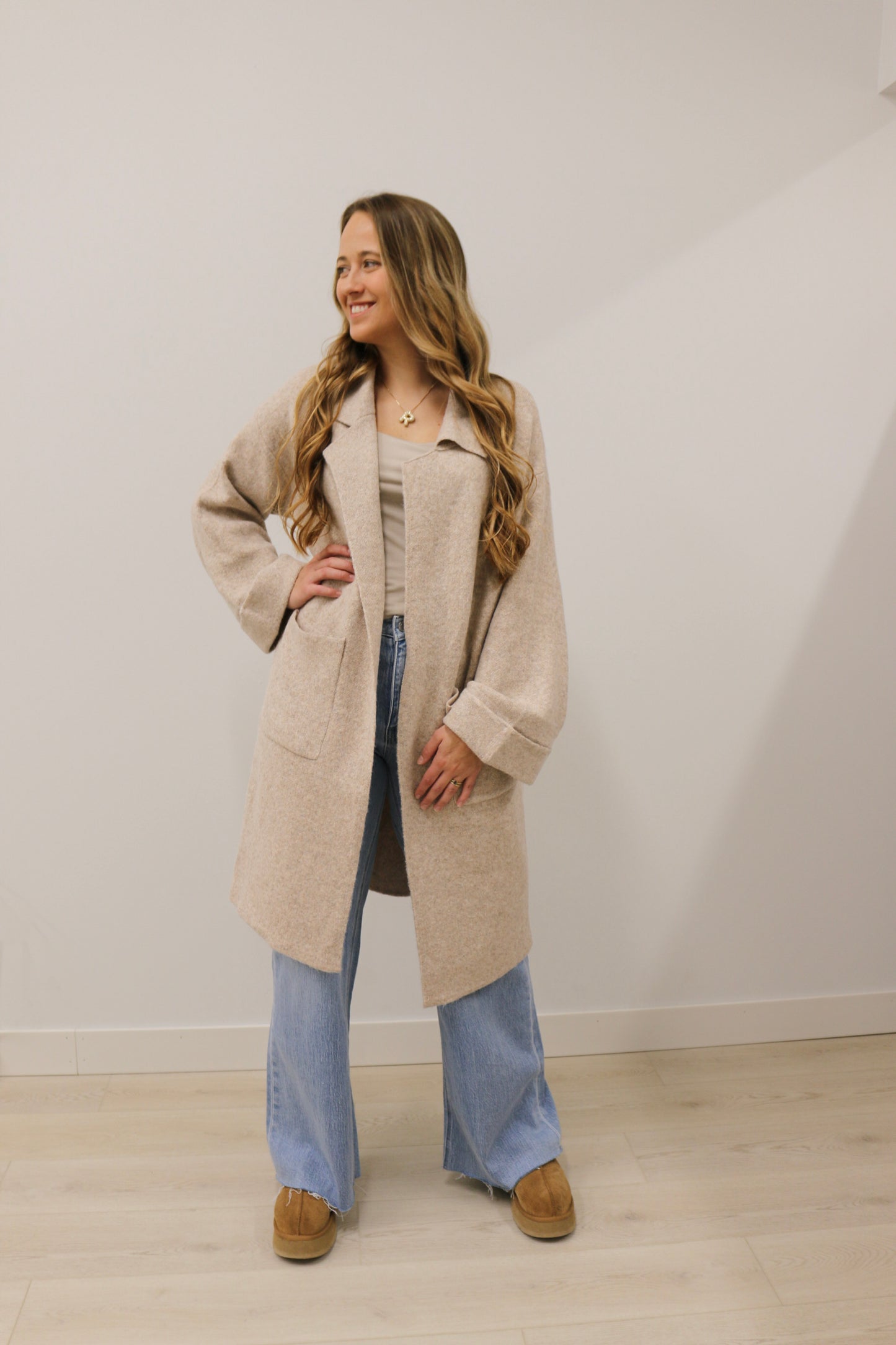 Addison Oversized Collared Longline Cardigan - Oatmeal