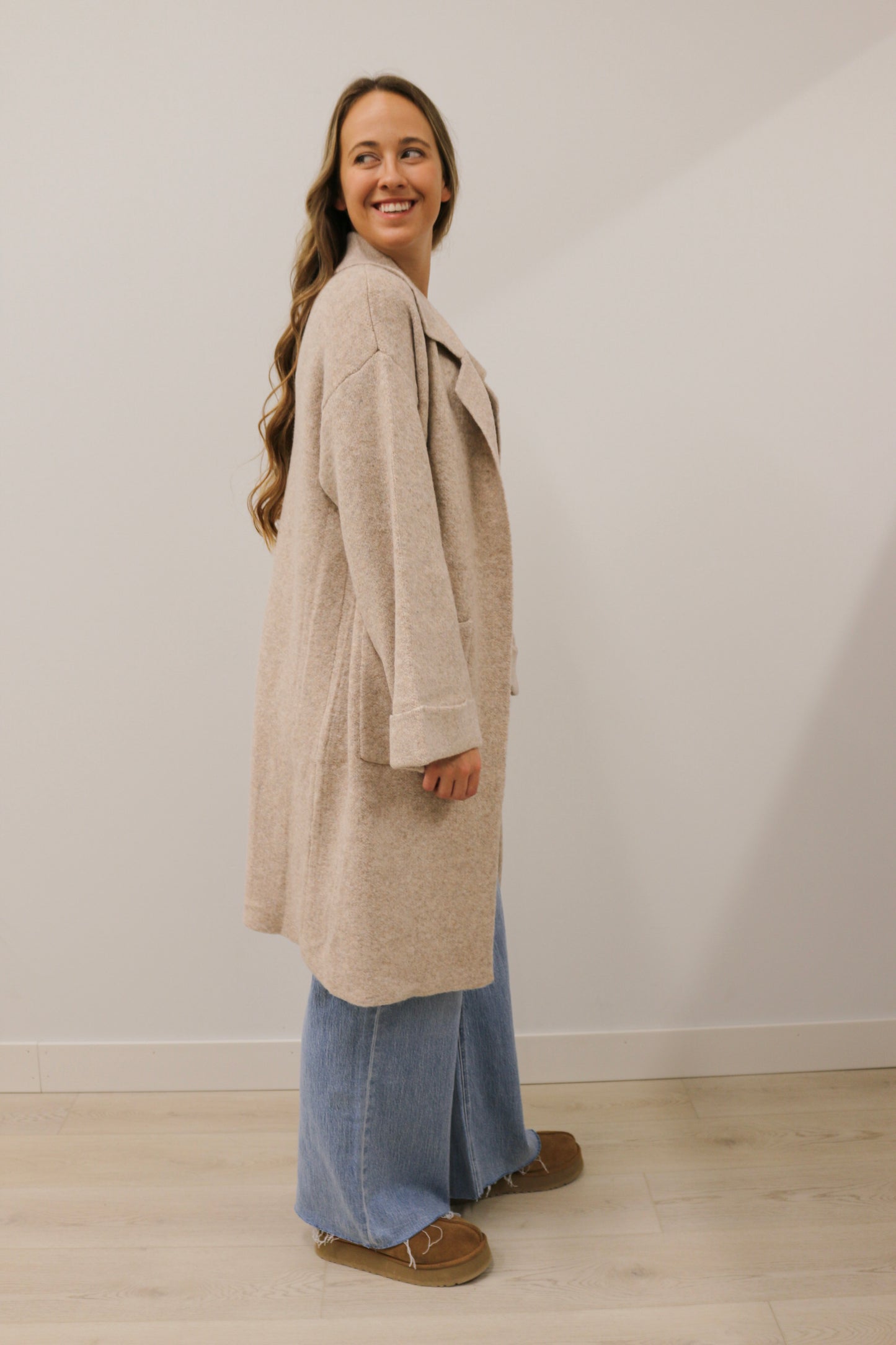 Addison Oversized Collared Longline Cardigan - Oatmeal