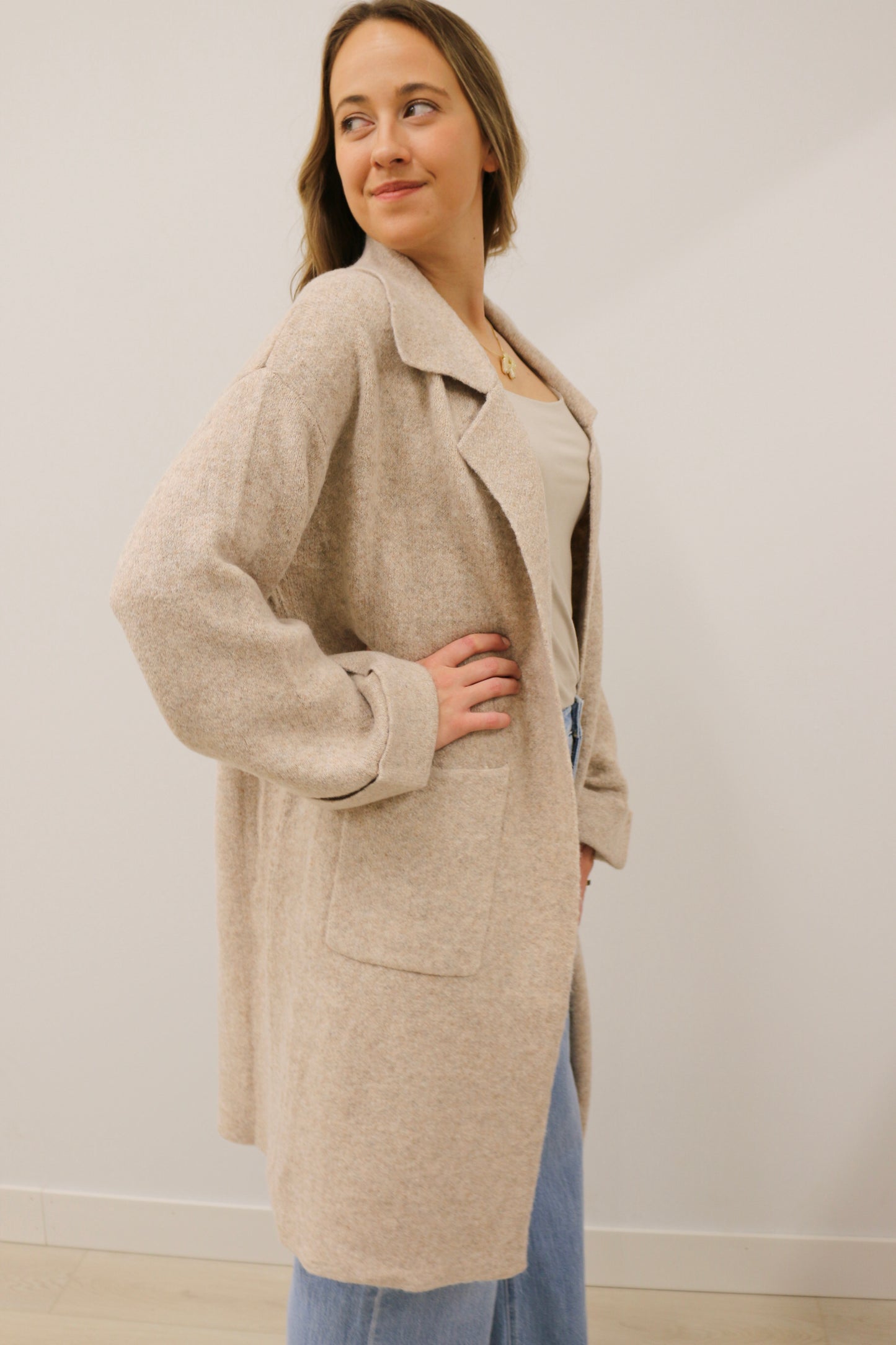 Addison Oversized Collared Longline Cardigan - Oatmeal