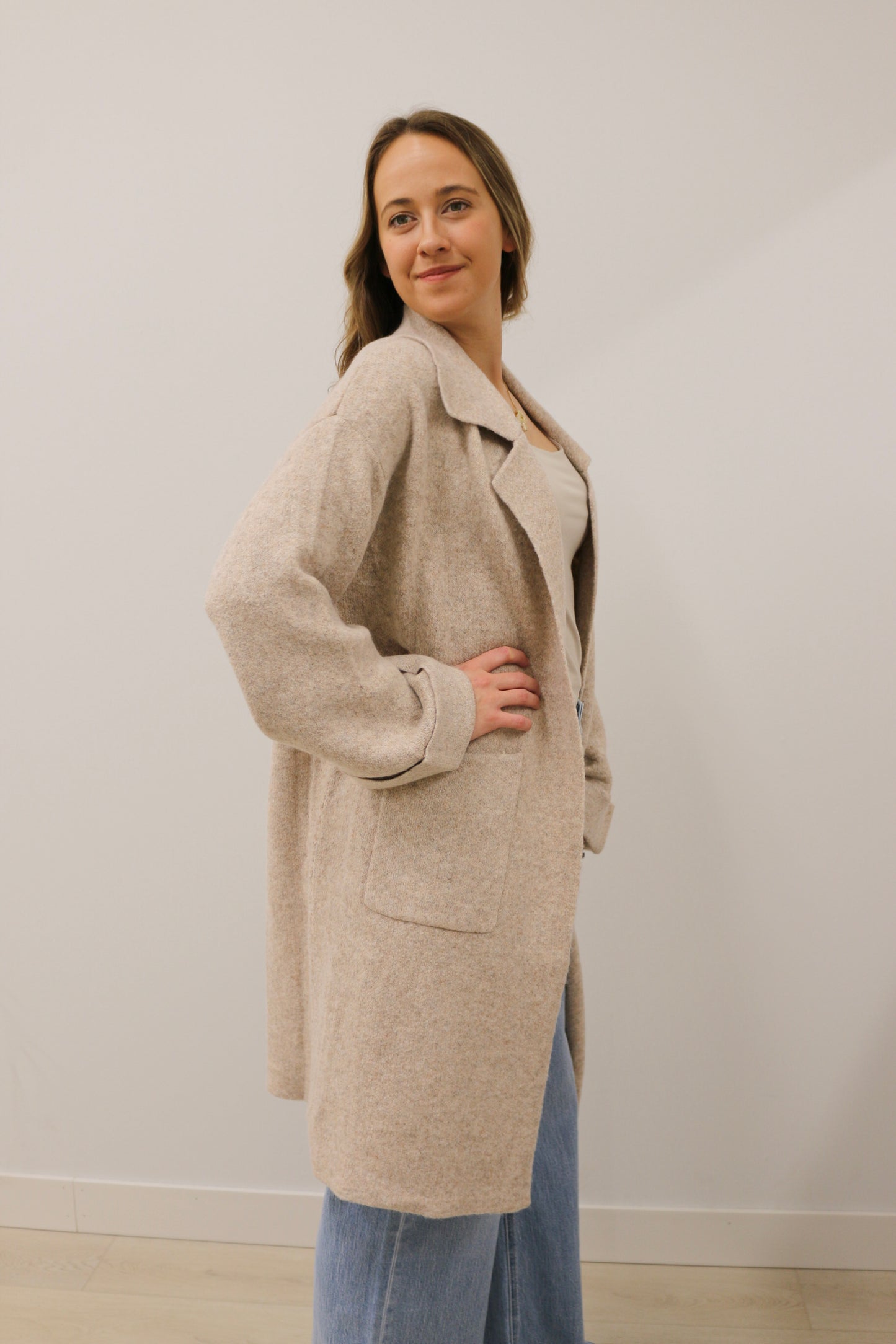 Addison Oversized Collared Longline Cardigan - Oatmeal