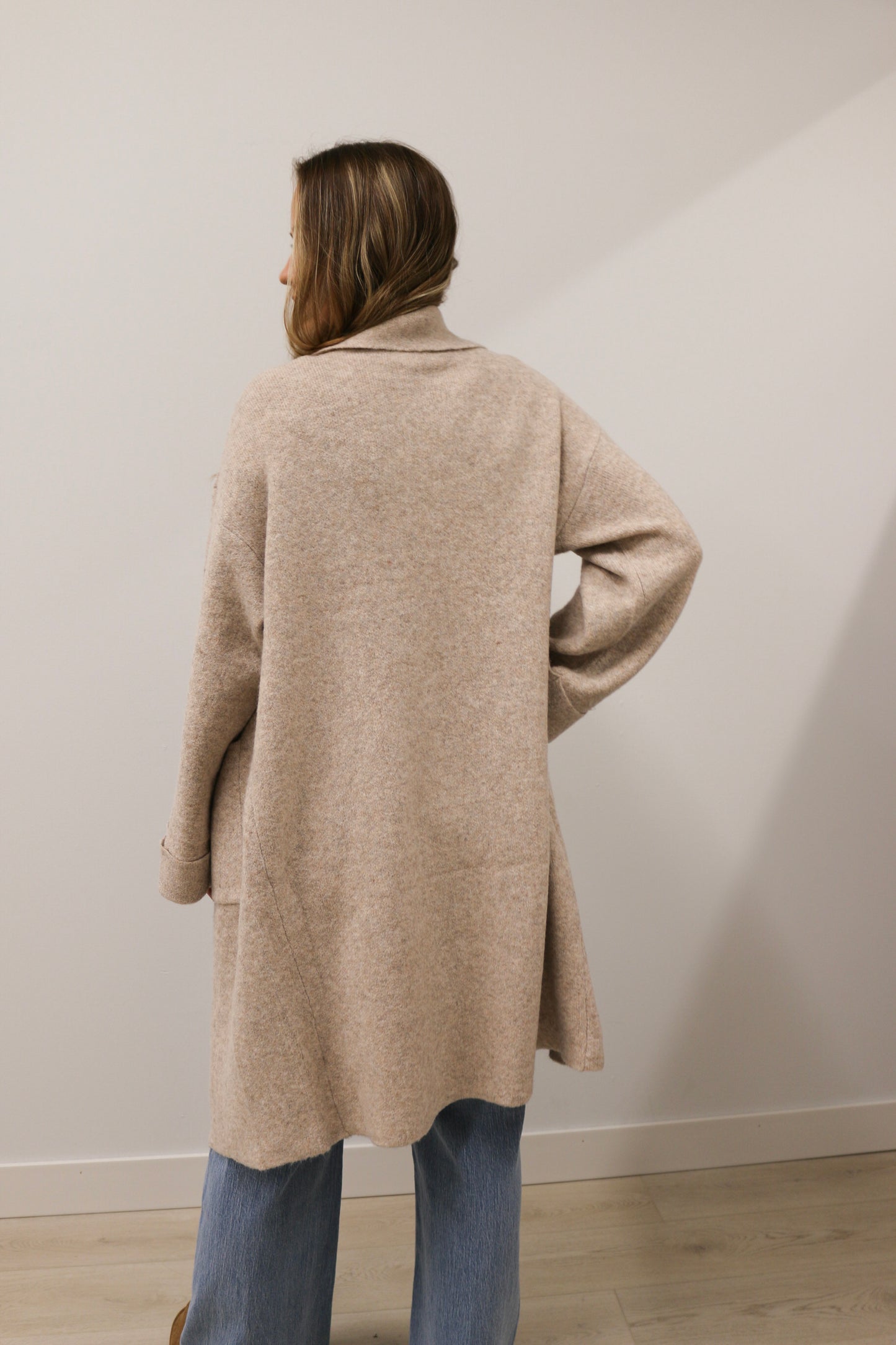 Addison Oversized Collared Longline Cardigan - Oatmeal