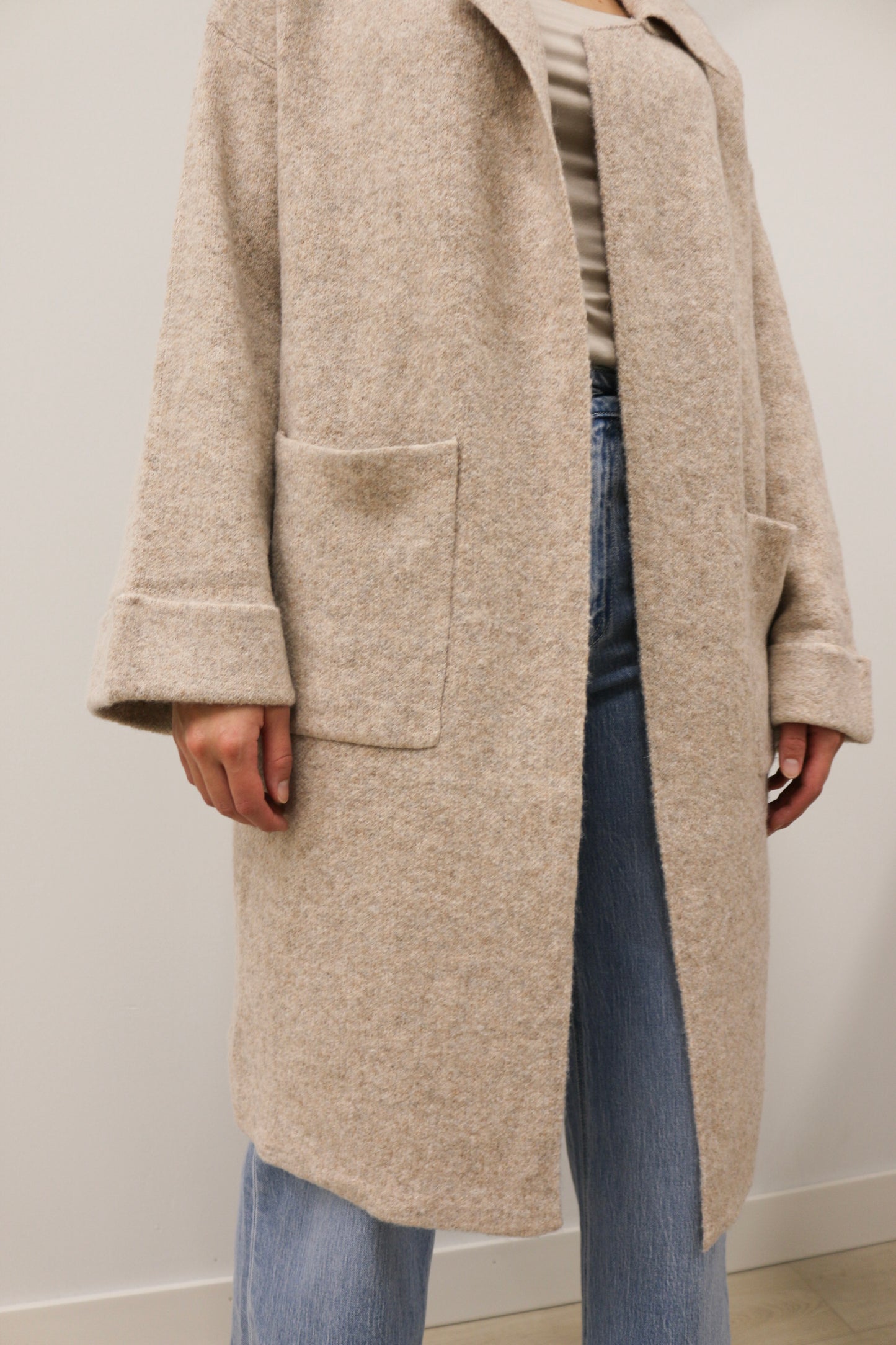 Addison Oversized Collared Longline Cardigan - Oatmeal