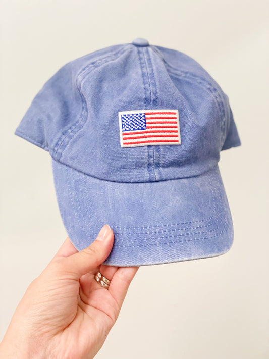 American Flag Patch Ball Cap Hat - Denim Multi