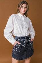 Load image into Gallery viewer, Annette Embellished Collared Button Up Poplin Shirt - White
