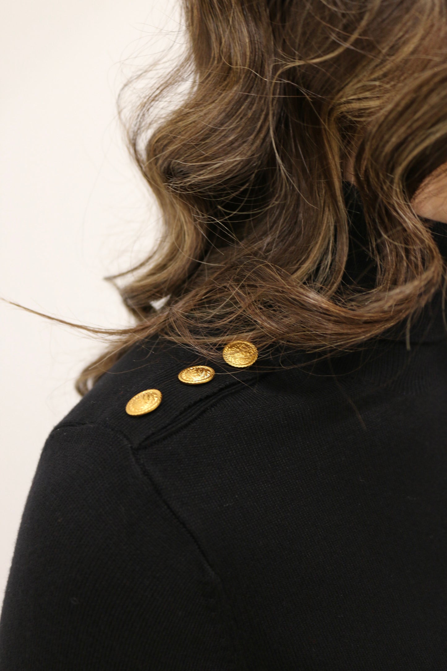 Brenne Gold Button Long Sleeve Turtleneck Knit Sweater - Black