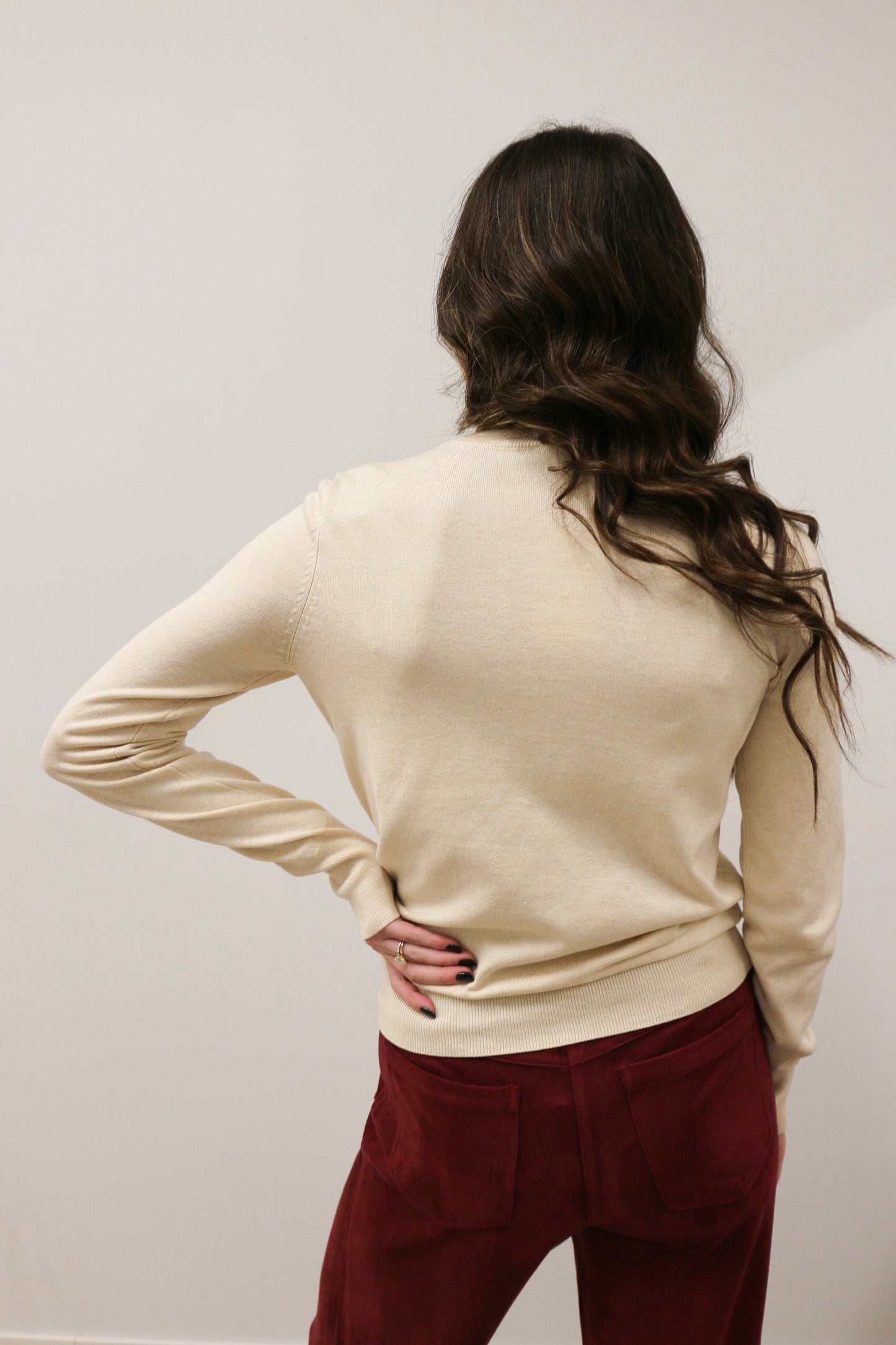 Brenne Gold Button Long Sleeve Turtleneck Knit Sweater - Cream