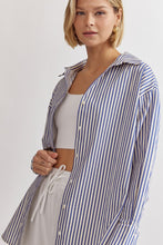 Load image into Gallery viewer, Dianna Classic Stripe Long Sleeve Collared Button Up Blouse - Navy
