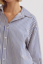 Load image into Gallery viewer, Dianna Classic Stripe Long Sleeve Collared Button Up Blouse - Navy
